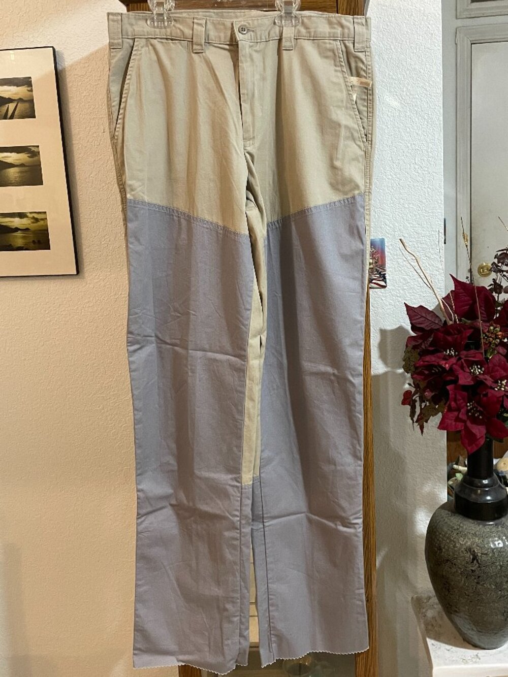 NWT $165 Tan and Blue Two Tone Patch Pants BILL'S KHAKIS 34